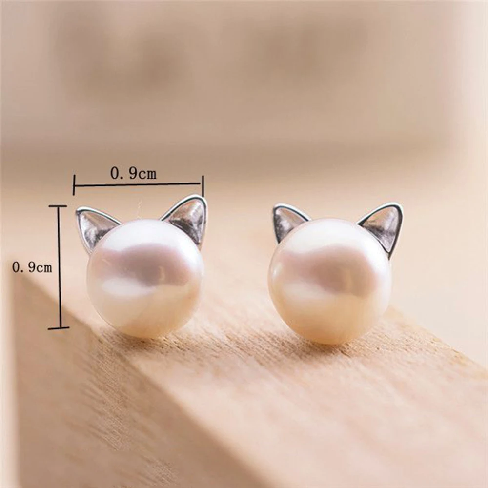 

1 Pair Simple Pearl Earrings Craft Cute Animal High-grade Jewelry Small Cat Hollow Pierced Pearl Female Earrings