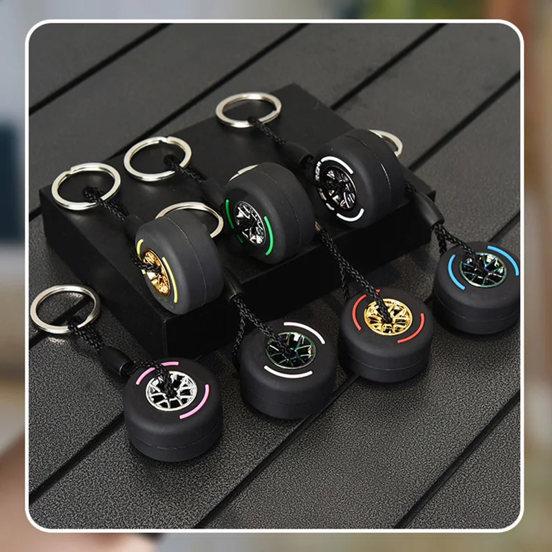 

Soft Rubber PVC Small Tire Keychain with Wheel Double Sided Tire Key Chain Accessories Key Ring Small Gifts