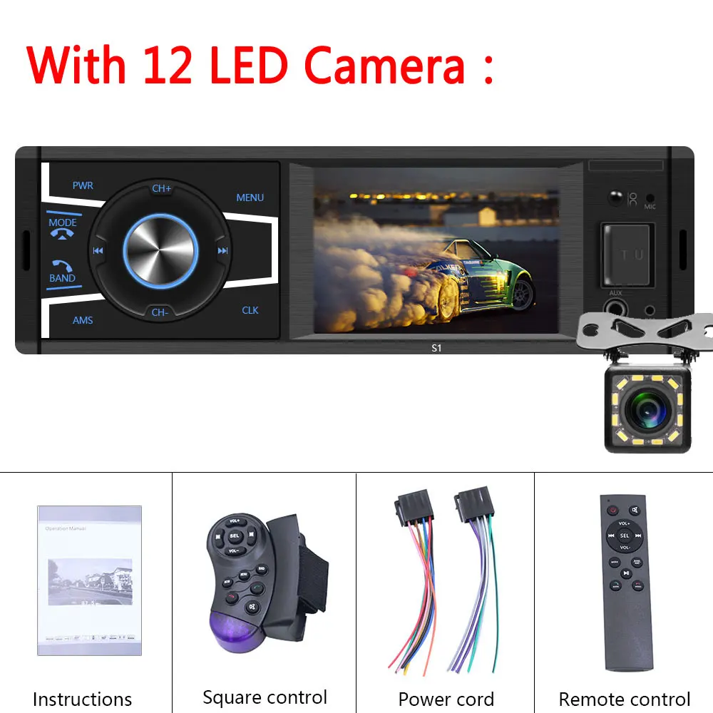 With 12 LED Camera Podofo 3,2 ''TFT экран 1Din автомобильный MP5 плеер Bluetooth FM радио аудио стерео Bluetooth пульт дистанционного управления кассетный магнитофон стерео - Цвет: With 12 LED Camera