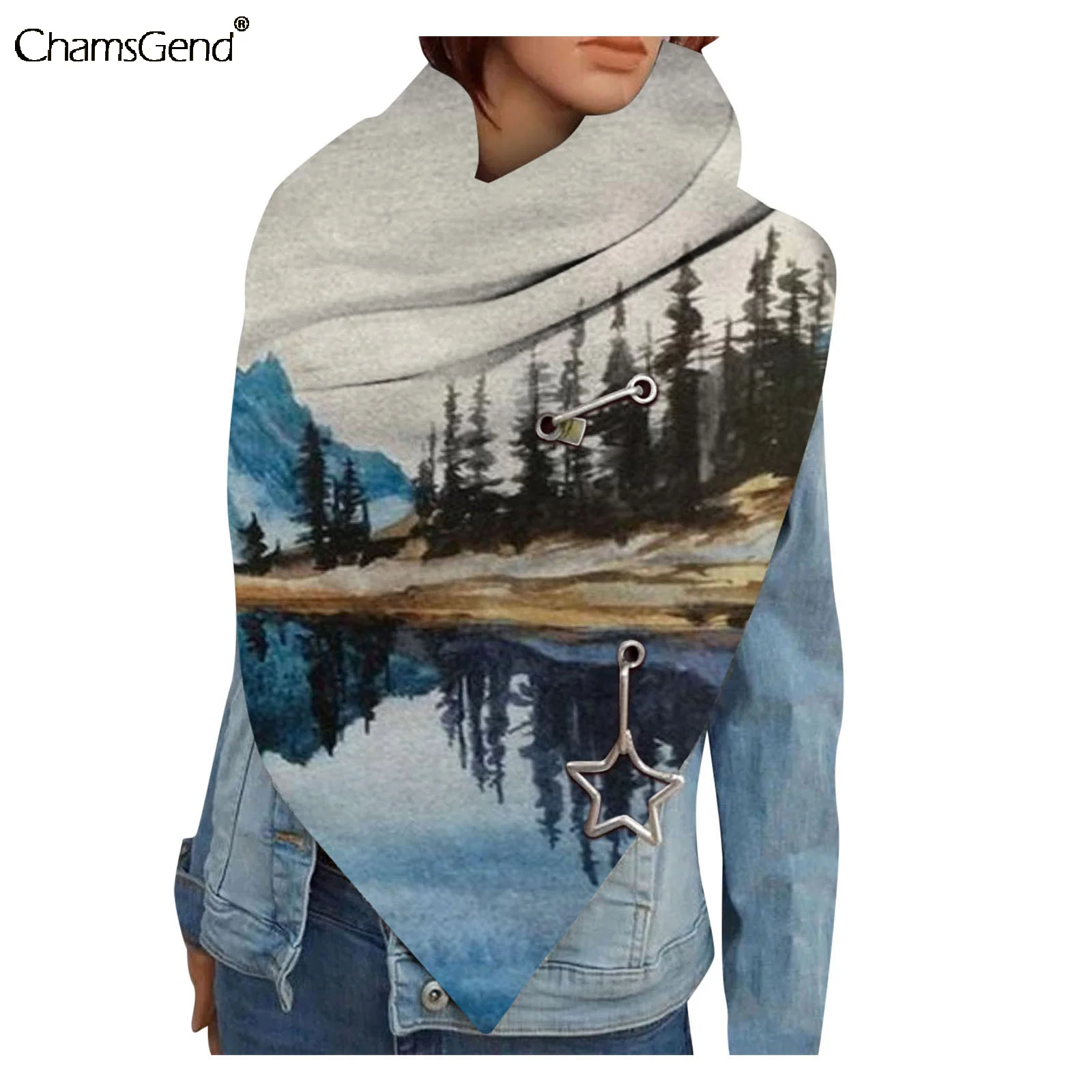 

3D Scenery Art Print Women Cashmere Scarf Pashmina Neck Warmers Shawl Wraps Neckerchief Face Cover Women Scarves with Hook