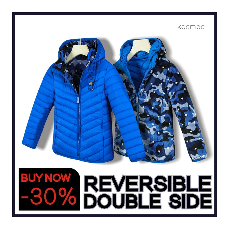 

Double Side Autumn Winter Fashion Down Jacket Cotton Coats Detachable Cap Outerwear Warm Double Side Kids 82282