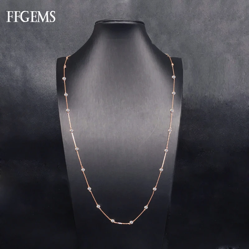 FFGems 100% Серебро 925 пробы ожерелье длинное Chian 85 см Стерлинговый циркон создан Moissanite