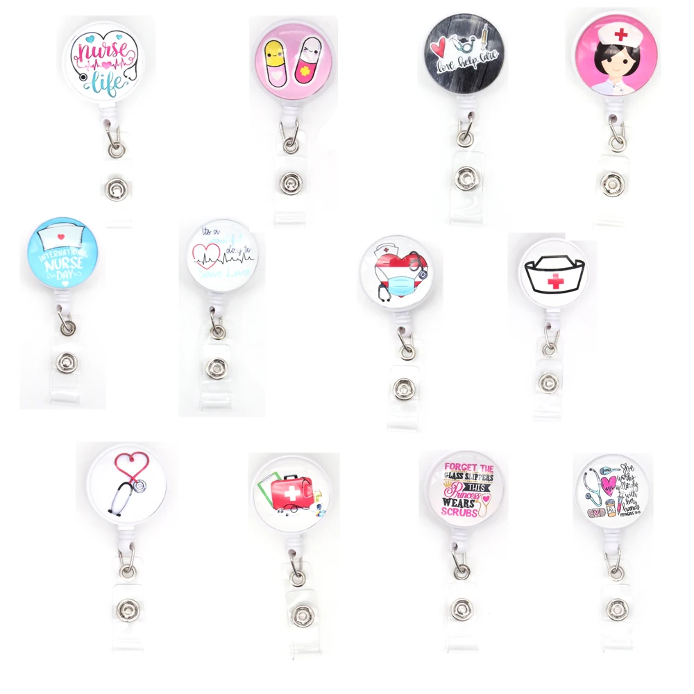 

10 pcs/lot Nurse Accessories Cute Medical Glass Stethoscope ECG Nursing ID Badge Holder Reel