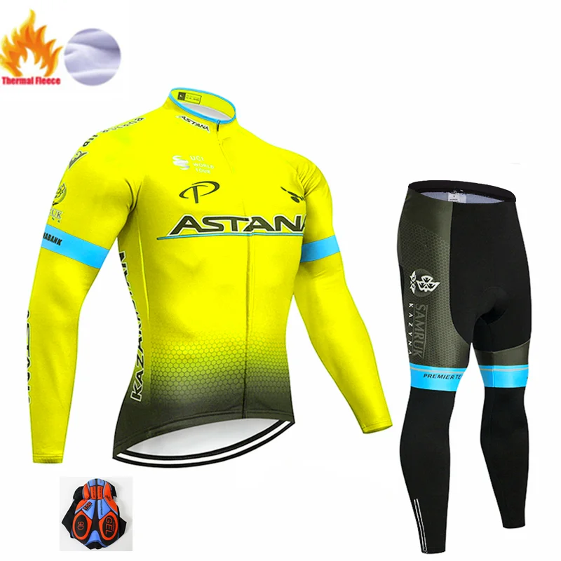 Астана Maillot Ropa Ciclismo Invierno зимняя велосипедная Джерси термальная флисовая одежда с длинным рукавом велосипедная одежда - Цвет: Winter suit