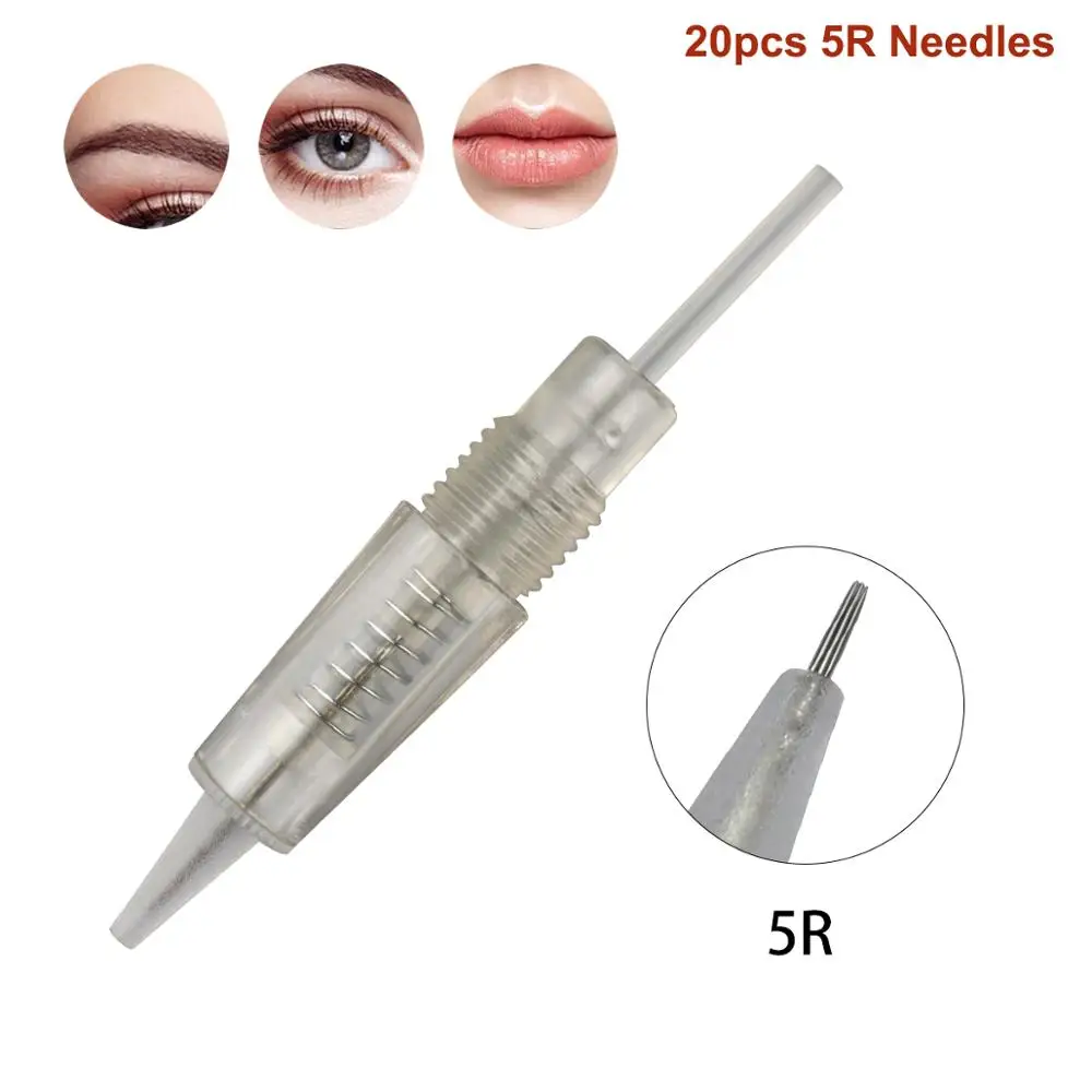 20pcs 5R Needles Перезаряжаемая Перманентная тату машинка для макияжа Омбре пудра бровей Татуировка ручка микроблейдинг подводка для глаз губ затенение принадлежности - Цвет: 20pcs 5R Needles