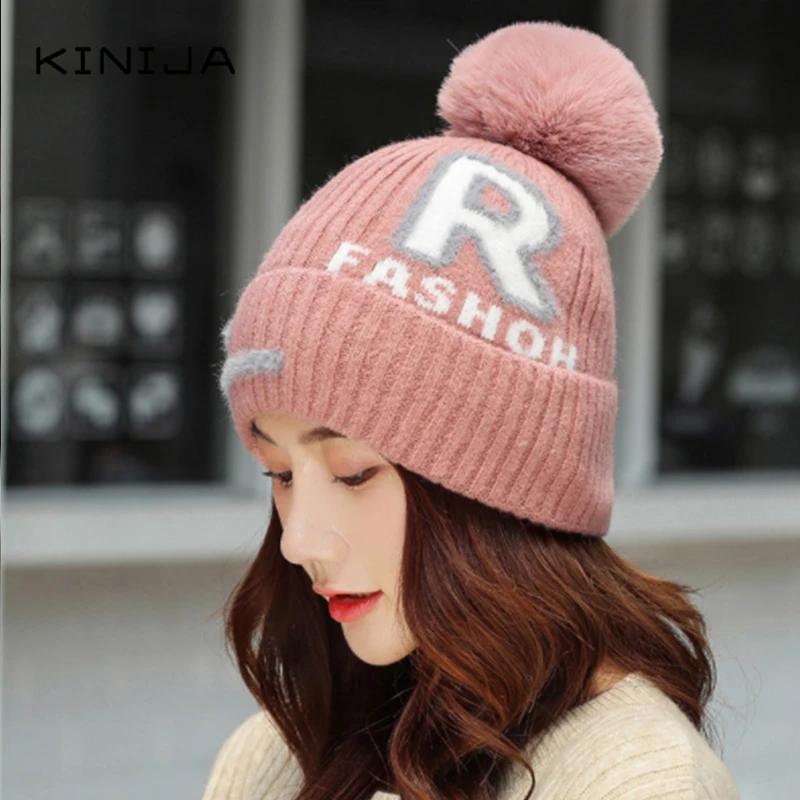 Новинка зимняя женская плюшевая утолщенная теплая шерстяная вязаная шапка с