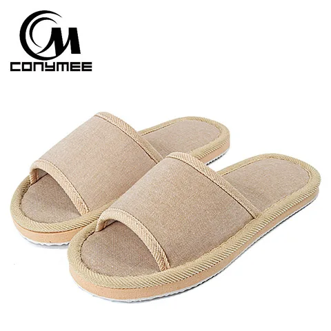 LF-BYM Beige Г. Летняя обувь на плоской подошве; женские повседневные домашние тапочки льняные пляжные сандалии; Вьетнамки женские домашние тапочки в полоску Противоскользящие Банные Тапочки Мужчины Женщины Льняные сандалии - Цвет: LF-BYM Beige