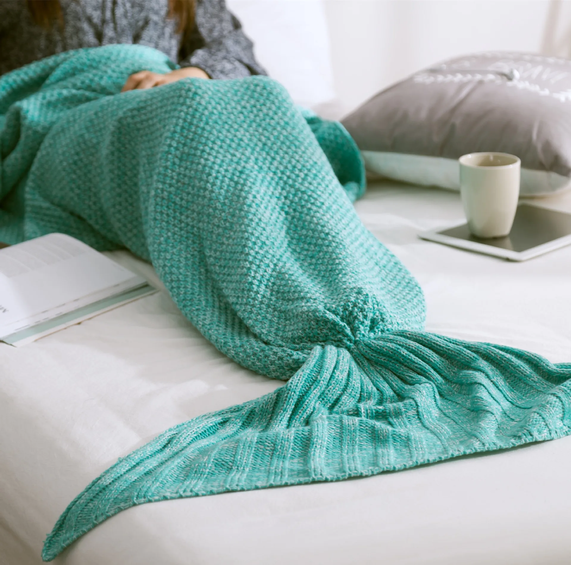 

Soft Knitted Mermaid Tail Blanket Kid Super Soft Cotton Bed Sofa Plush Bedspread Children Mermaid Cashmere Feel Warm Blankets