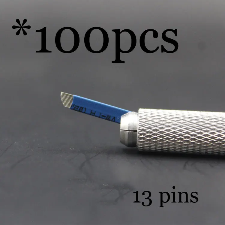 50P 9 12 14 16 18 21 Pin u-образные иглы для татуажа, Перманентный макияж, лезвие для вышивания бровей, для 3D микроблейдинга, ручная ручка для татуировки - Габаритные размеры: 100pcs13pin
