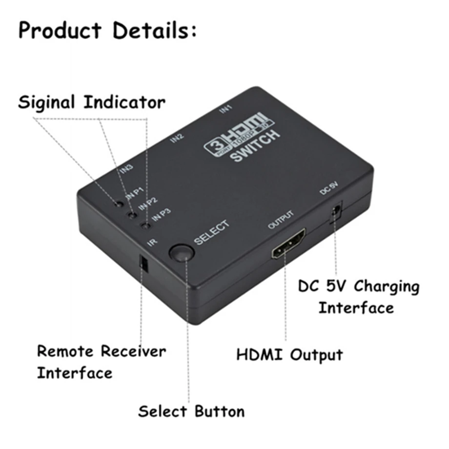 PzzPss HDMI коммутатор 3 в 1 порта концентратор автоматический переключатель 1080p HD 4 с