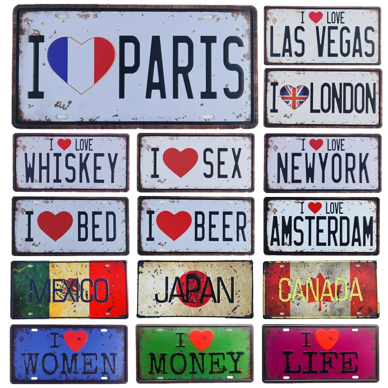 

Japan USA Mexico Flag Car License Metal Tin Signs Wall Stickers Posters Decoration Tiki Bar Club Decor Plates