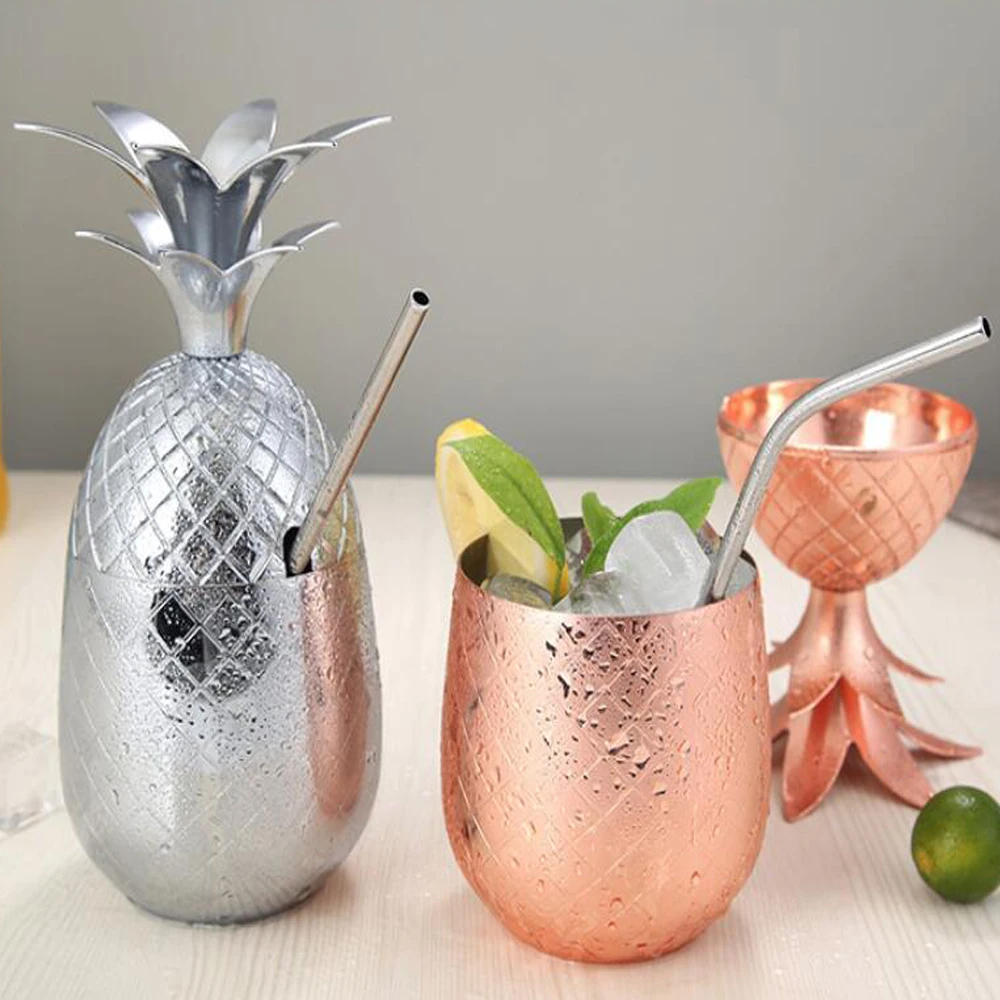 

304 Stainless Steel Pineapple Shape Cocktail Glass 500ML Silver Rose Gold Juice Drink Champagne Party Barware Cup