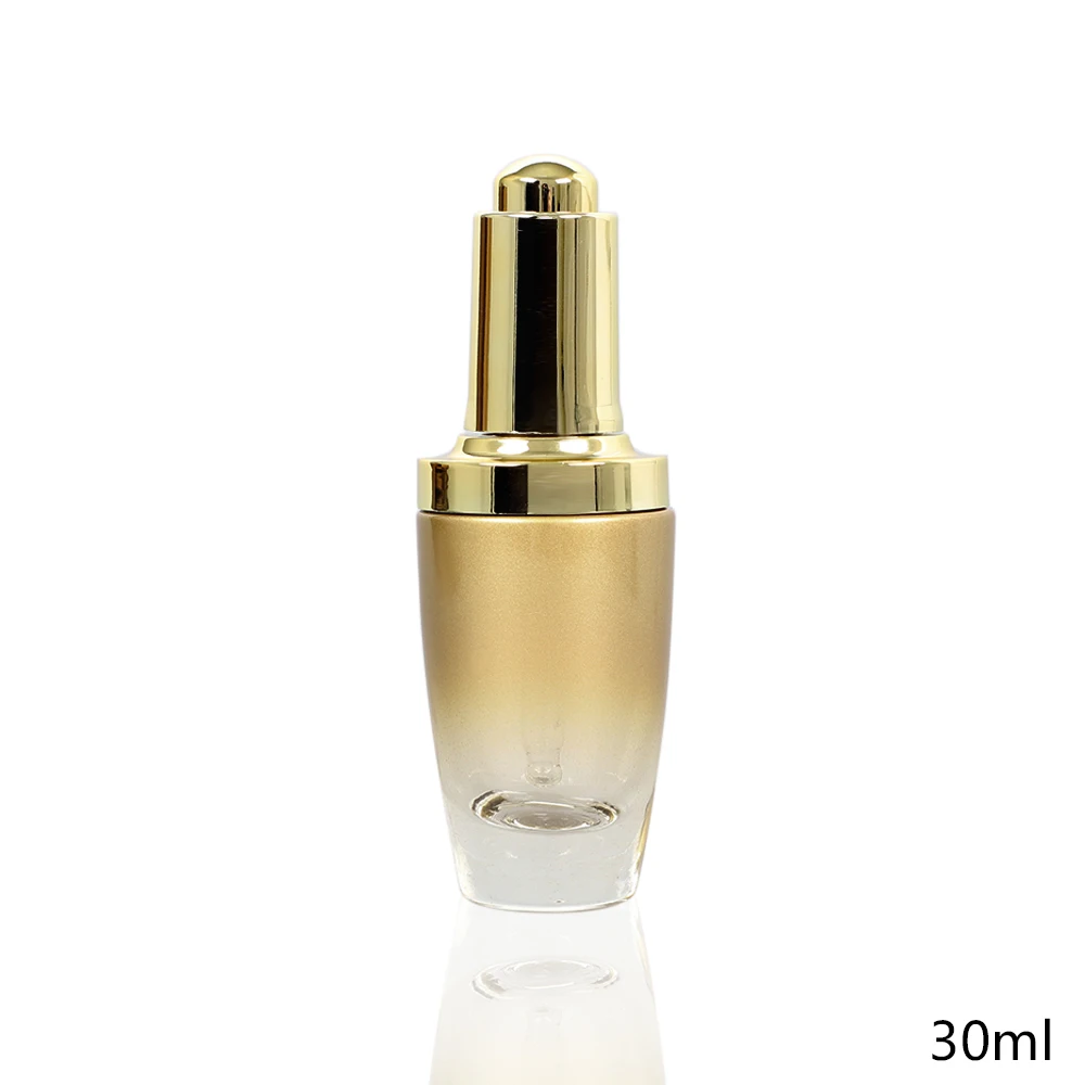 Красивая стеклянная бутылка капельница 1 унция круглая для сыворотки с золотой