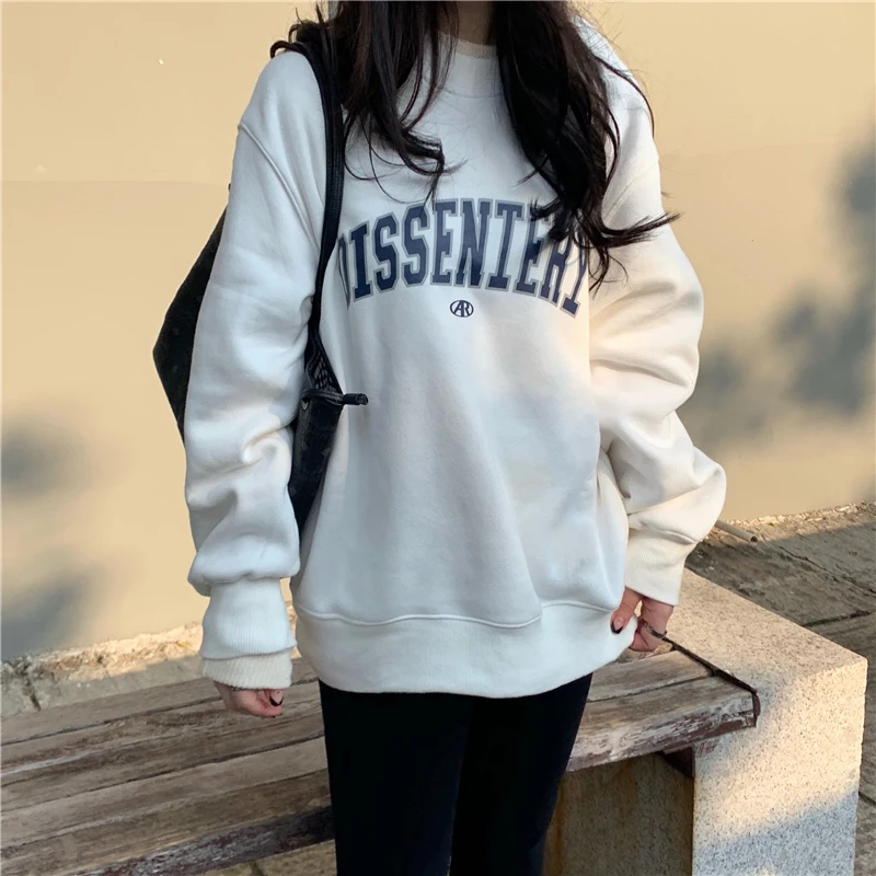

Korean Winter Sweatshirts Ins Loose Lady Bottoms Missing Harajuku Thick Warm Female Printed Casual Lazy Tops For Women