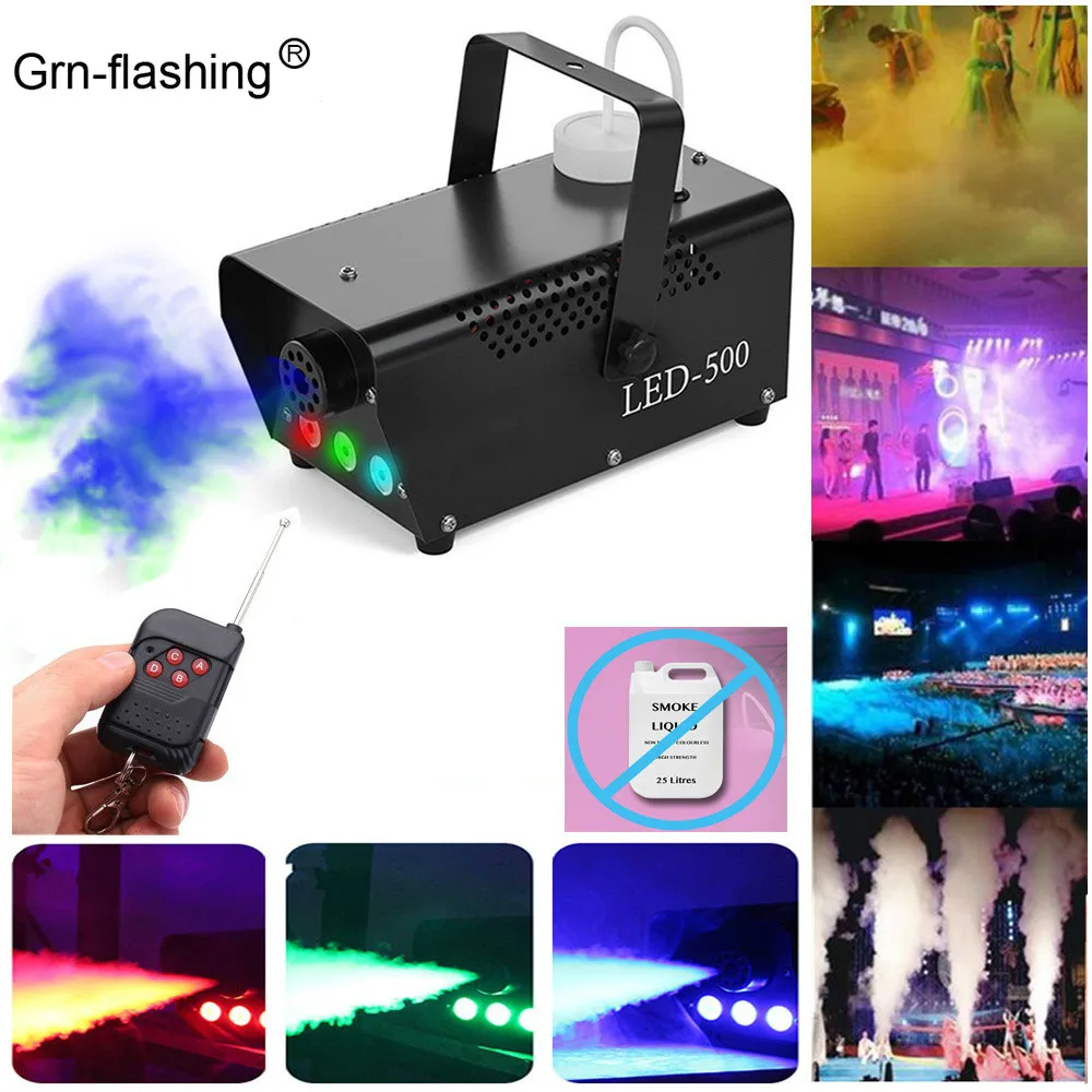 500W Disco Colorful Smoke Machine LED Remote Control Fogger Ejector for Dj Christmas Home Party Stage Light Effect Fog Machine