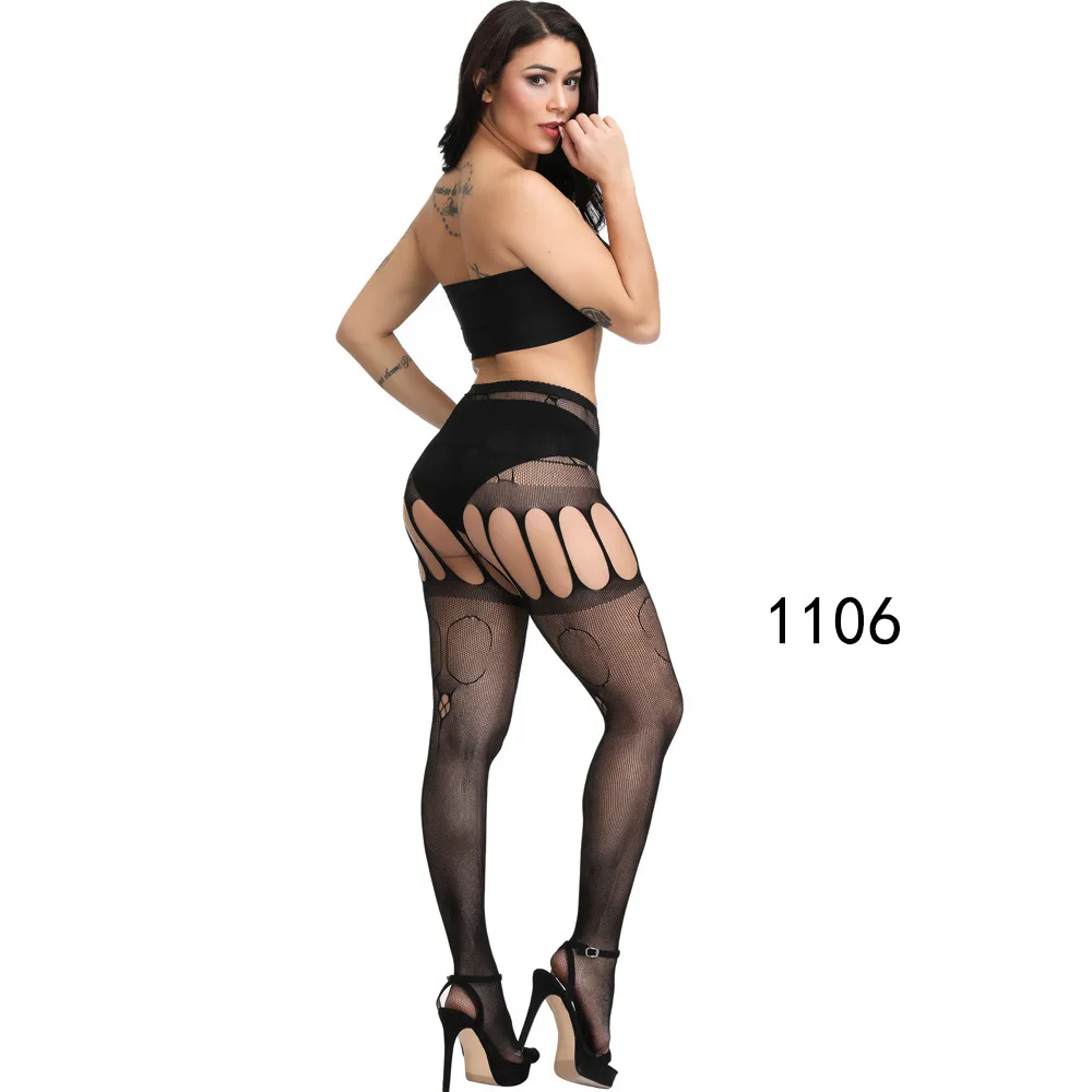 1106 New Arrival Solid Stockings Women Sexy Thigh High Fishnet Nylon Long Socks Sex Belt Standard Over Knee Socks Sexy Lingerie - Цвет: 1106