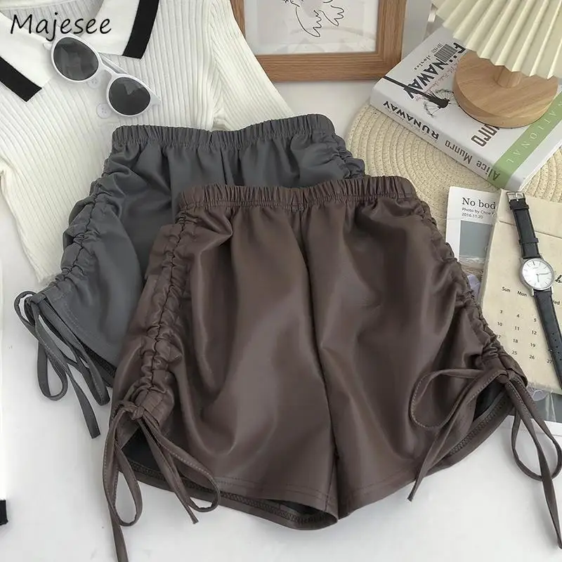 

Shorts Women Fashion Shirring Wide Leg Casual Elegant Elastic Waist Casual Autumn Pockets Female Girls Solid Simple Mature Cozy