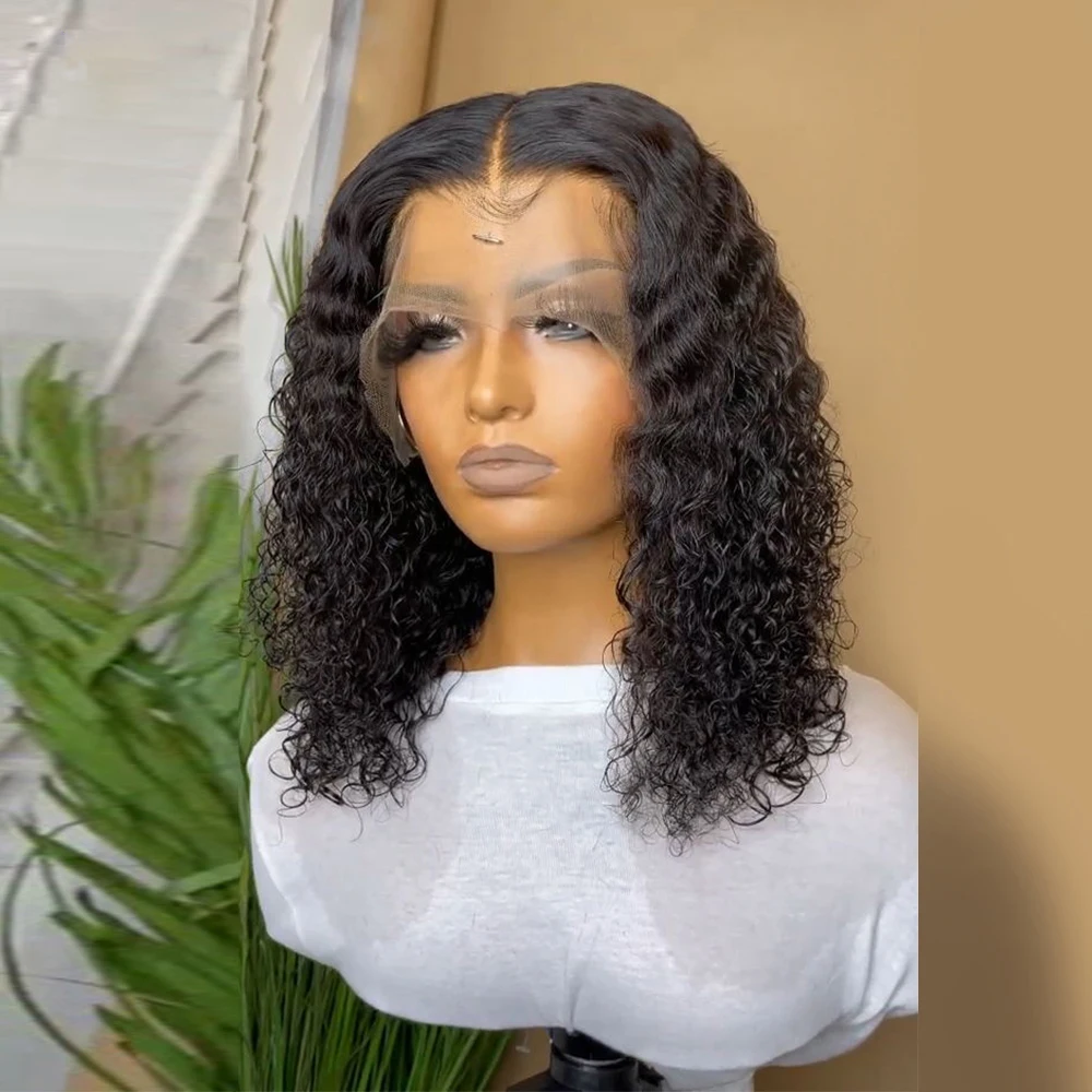 

14Inch Cutting Bob Curly Synthetic Lace Front Wig For Women With Natural Hairline Heat Resistant Fiber Wigs 180%Density