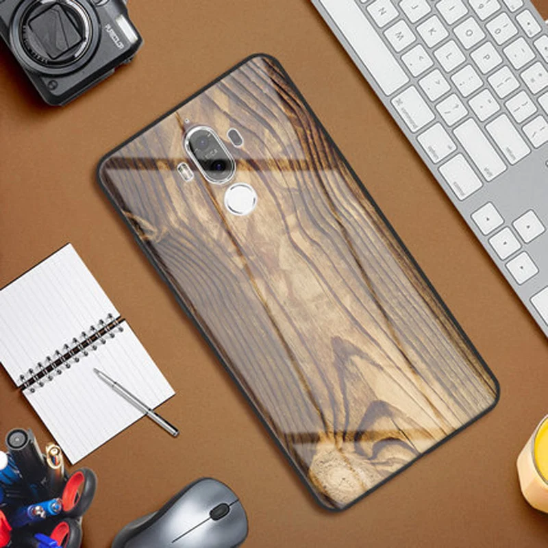 Чехол для телефона из закаленного стекла с изображением древесины и черного