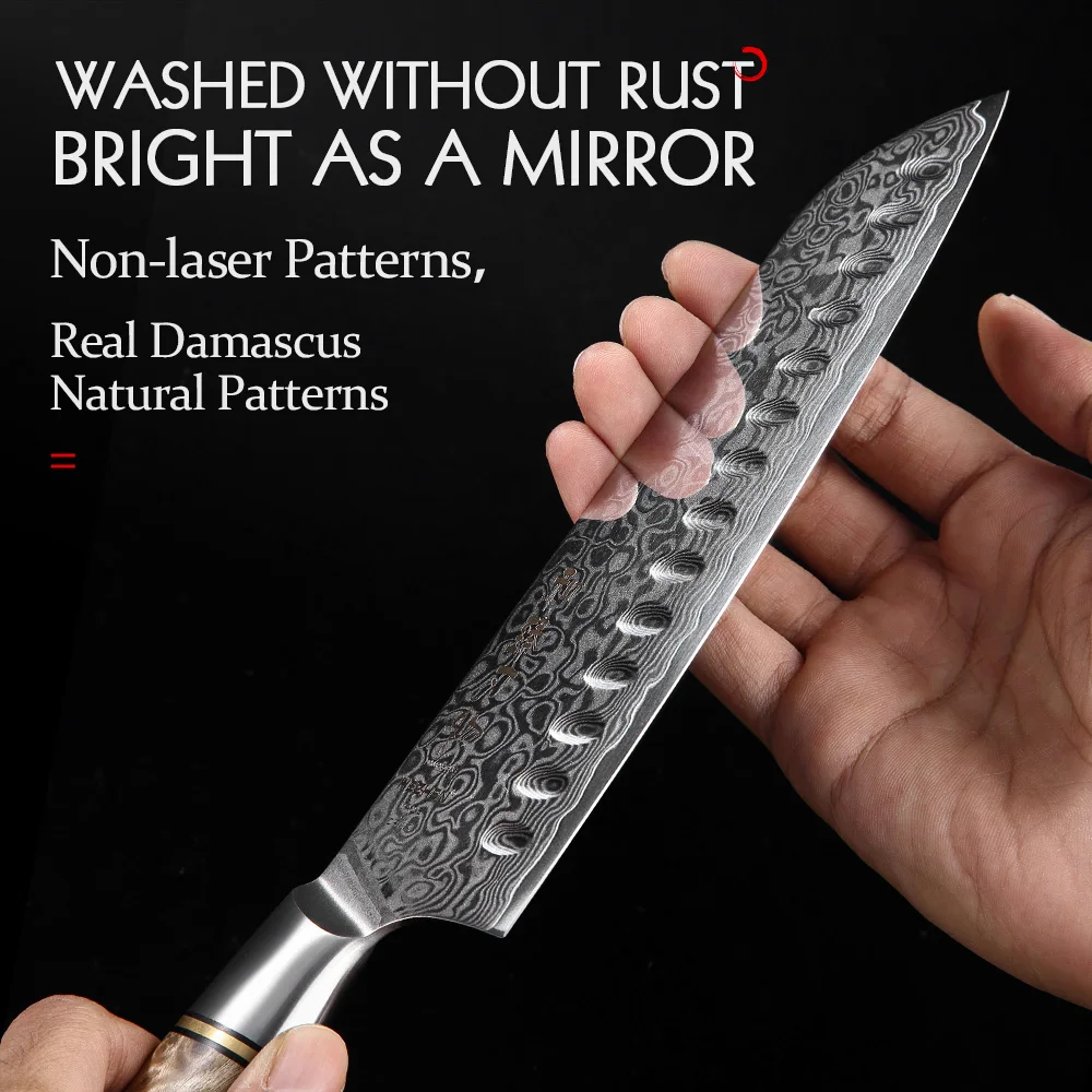

HEZHEN 3PC Kitchen Knife Set professional Japanese Damascus Steel Chef SantokuUtility Knives Cooking Tools