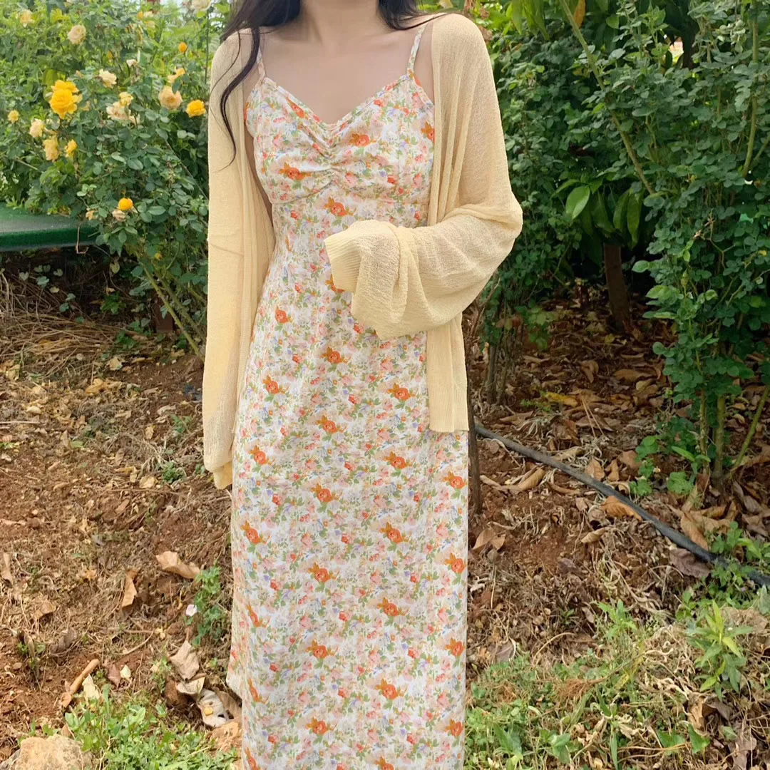 

Dresses Dress new spring and summer 2021 super show white fairy broken beautiful condole belt v-neck chiffon restoring female