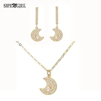 trendy cubic zirconia irregular geometric moon necklace earrings set for women wedding gift jewelry