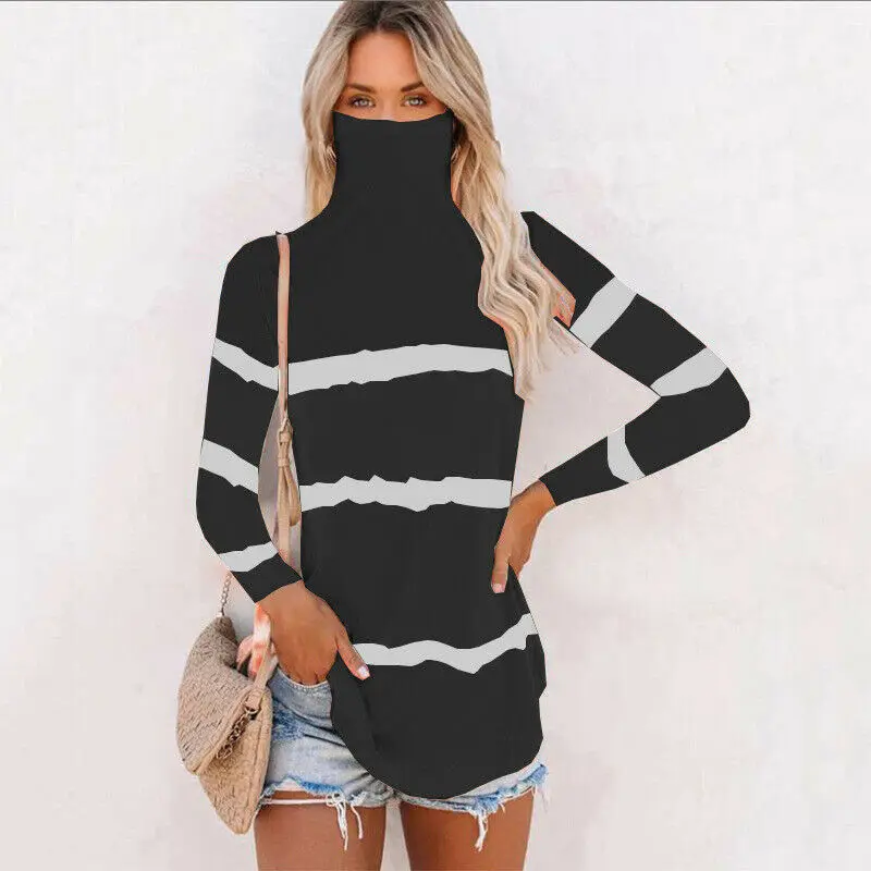 

look thin Womens Long Sleeve Striped Casual Blouse Tops with Face Mask
