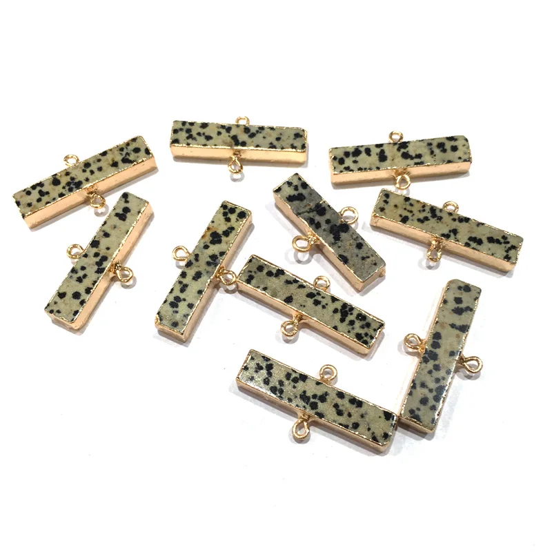 Кулон из натурального камня прямоугольной формы Соединитель с двумя отверстиями для изготовления ювелирных изделий, 18x36 мм