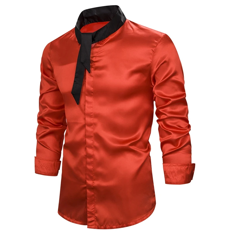 CYSINCOS новая мужская роскошная рубашка с завязками и длинным рукавом шелковая