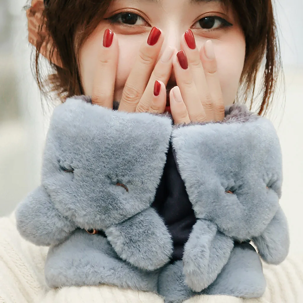 Зимние утолщенные варежки перчатки с полупальцами женские плюшевые