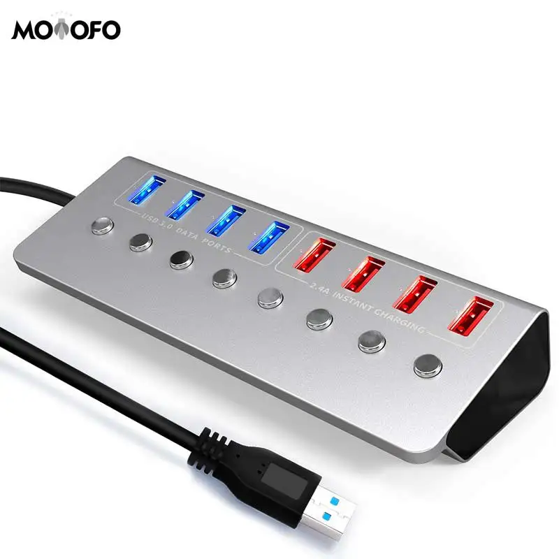 Алюминий сплав 8 Порты и разъёмы USB3.0 сплиттер 4 для ноутбука на usb хаб Быстрая