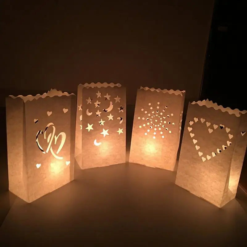 

20Pcs/lot Heart-shaped Flame Retardant Paper Candle Bag Wedding Props DIY Handmade Paper Lanterns Festival Decorative Candle Bag