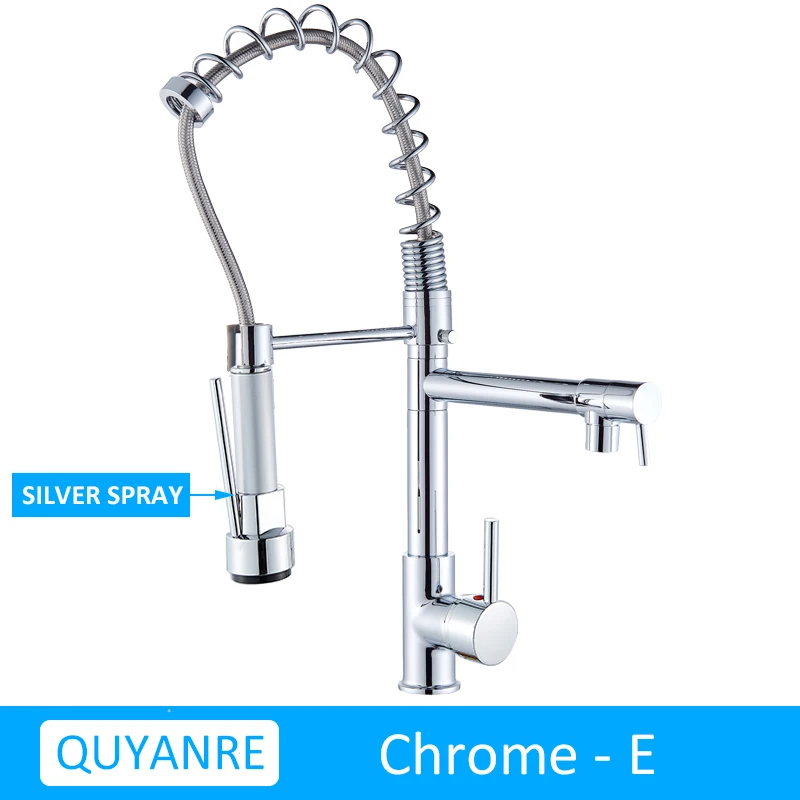CHROME HUIPENTOU Quyanre Матовый никель черный кухонный кран выдвижной спрей двойная функция поток воды поворотный Носик Одной ручкой смеситель раковина - Цвет: CHROME HUIPENTOU