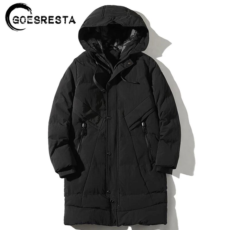 GOESRESTA 2020 Winter Thick Warm Jacket Men Zipper Pocket Fashion Long Parkas Casual Hooded Large Size Cotton Coat Men M-4XL