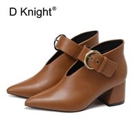 d knight soft leather women ankle boots pointed toe footwear thick high heels female boot party shoes women new 2020 winter boot