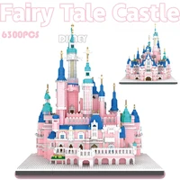 new disney architecture amusement park building blocks pink castle 3d model diy mini diamond blocks bricks toys for children