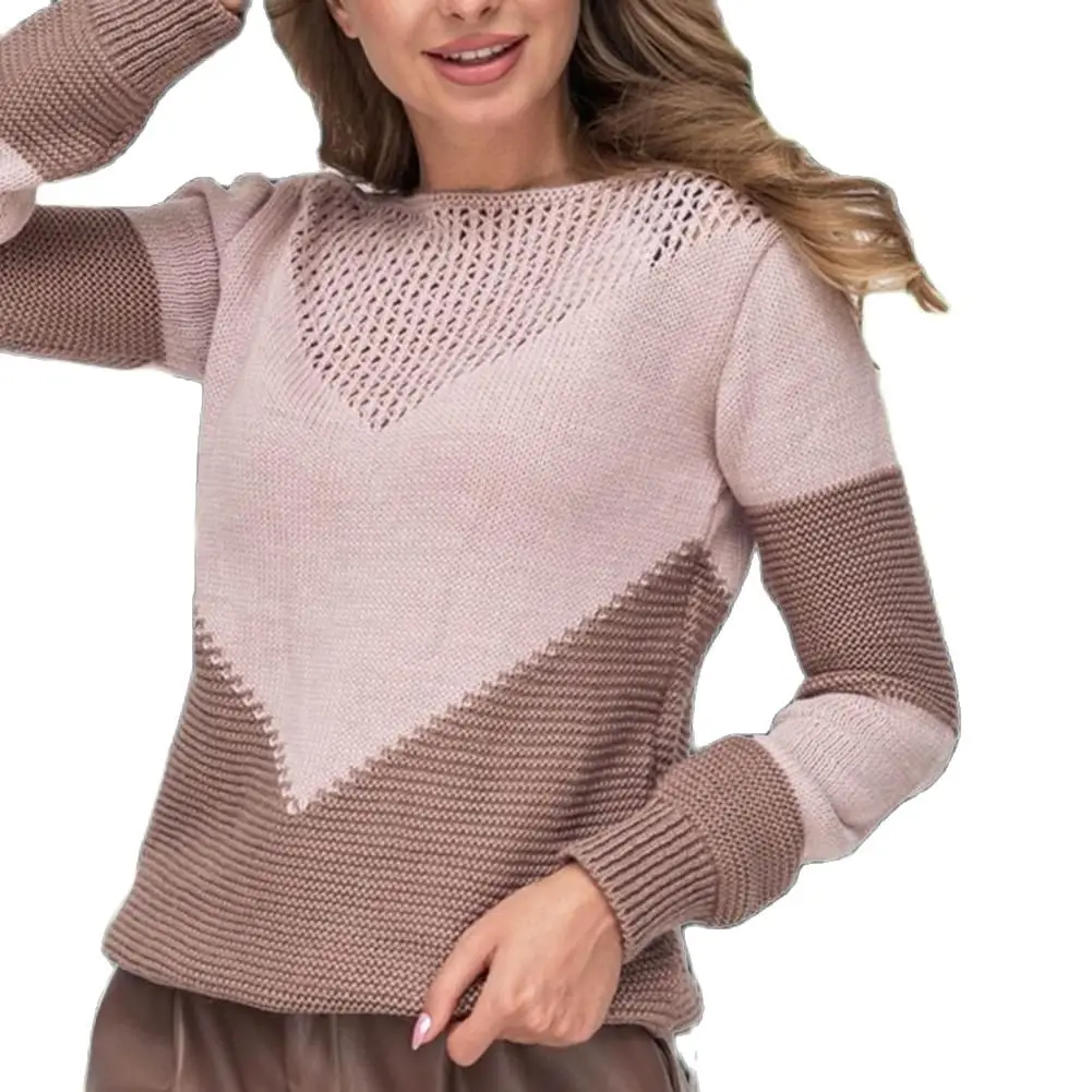 

Winter Pullover Sweater Lady Casual Hollow Out Patchwork Sweater Korean Fashion Knit Basic Jumper Top Knitwear