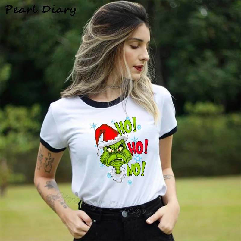 7 How The Grinch Stole, Рождественская футболка, женская футболка с лицом Grinch, женская футболка, Рождественская шляпа, футболка с принтом, белая футболка, Femme - Цвет: 7