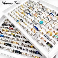 50 pcslots stainless steel rings accessories for woman wholesale mixed style men jewelry couple wedding band party gift anillos