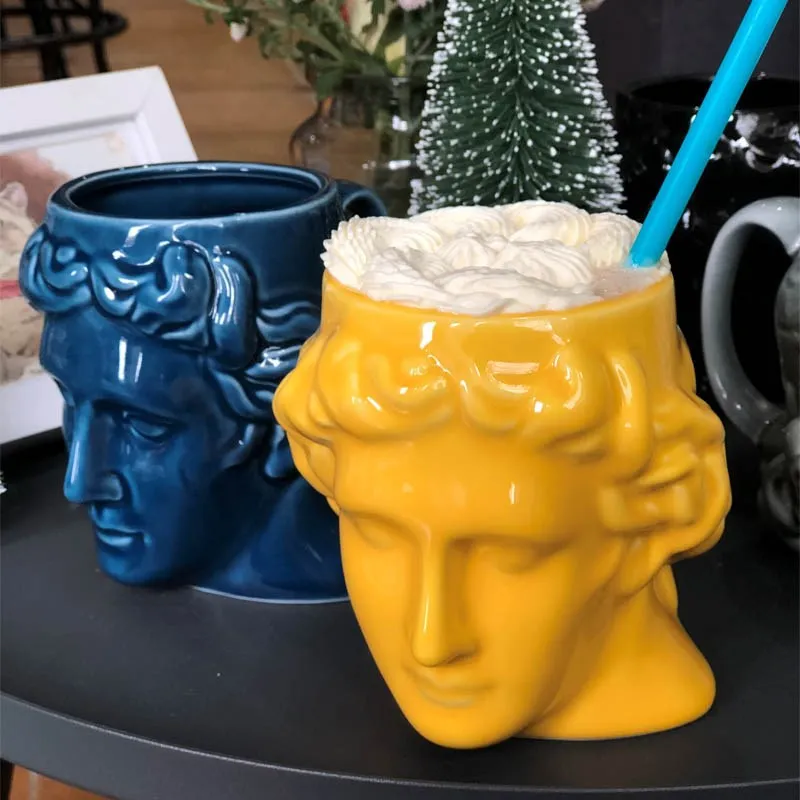 

2021New Creative Office Cup Ancient Greek Apo David Luo Head Mug Roman sculpture cup David Water Cup Personality Cup Ceramic mug