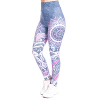 mandala pink imitate jeans print legging push up fashion pants high waist workout jogging for women athleisure training leggings
