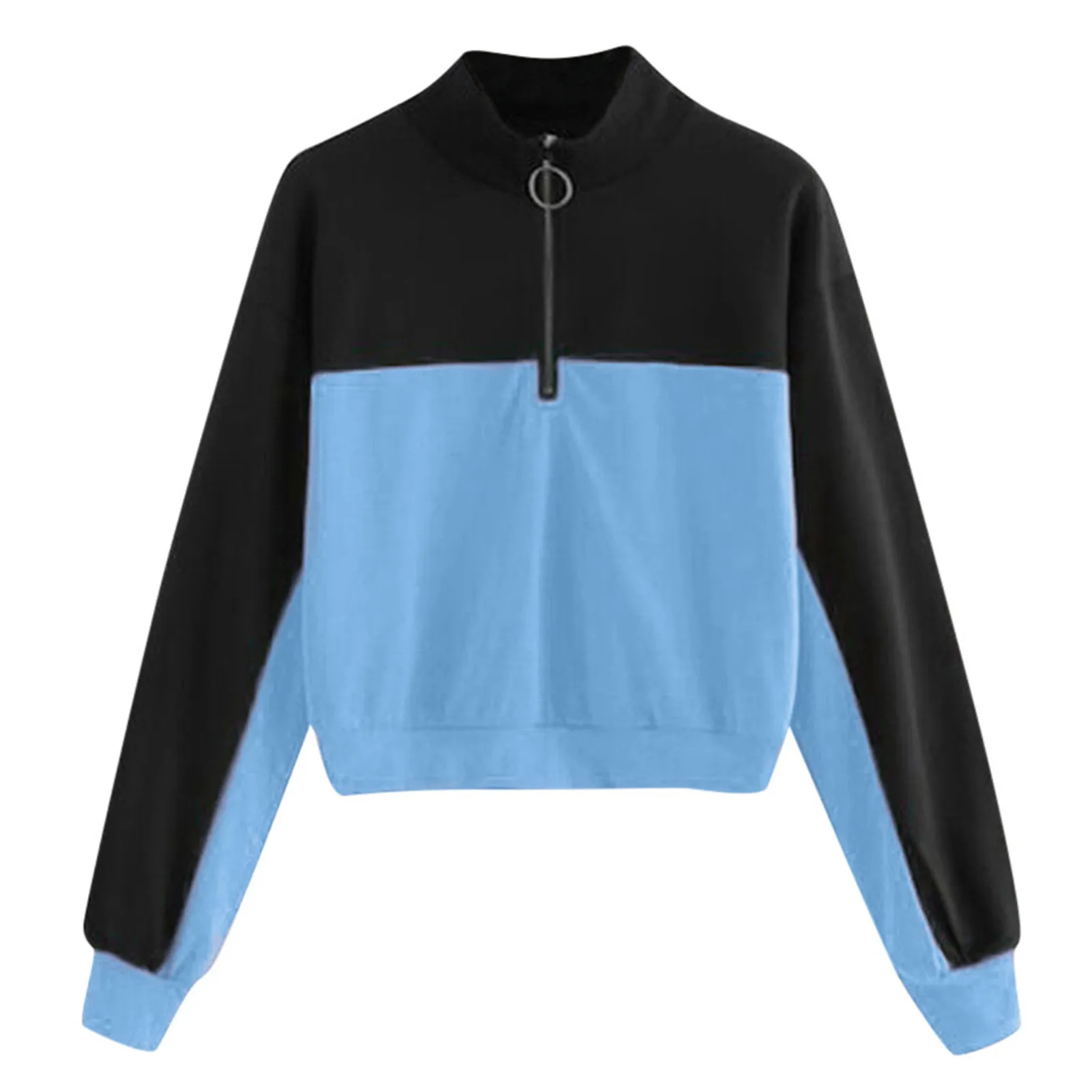 2021 Popular Zipper Las Mujeres Sweetshirts Crop Top Patchwork Red Pullover Top Women Long Sleeve Patchwork Толстовка Женская