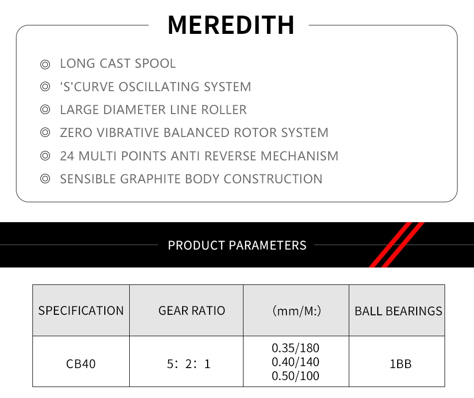 Meredith CB40 высокозатратная приманка для начинающих Fisher 1BB соотношение 5,2: 1 дешевая пластиковая катушка спиннинга