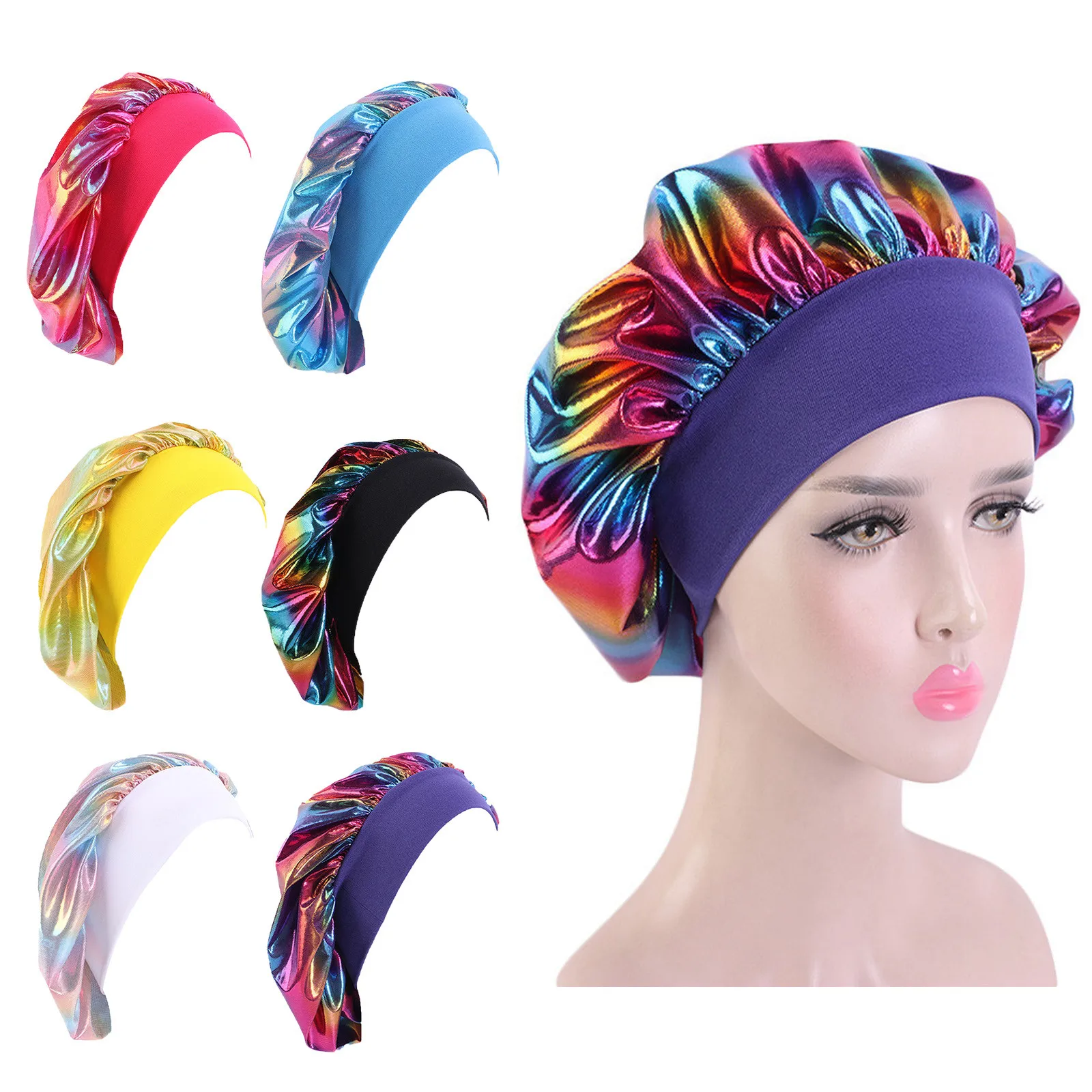 

Wide-brimmed Elastic Headband Nightcap Lasers Round Hat Beauty Salon Chemotherapy Hat hair protection cap beauty makeup