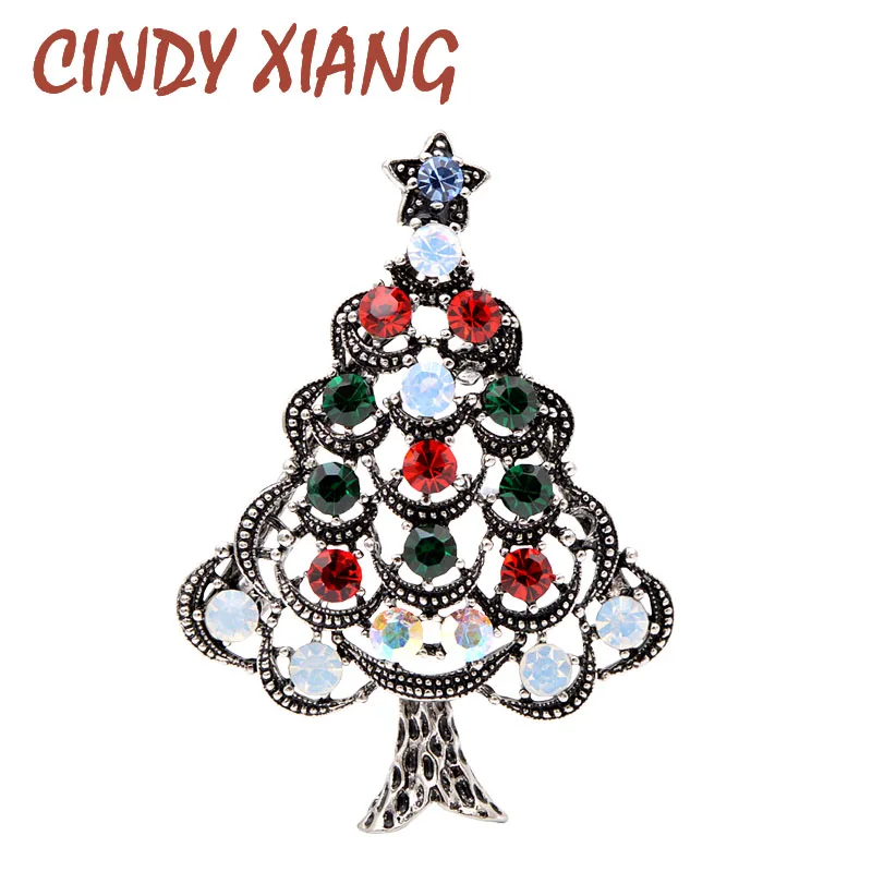 

CINDY XIANG Rhinestone Tree Brooch Vintage Festival Design Brooches For Women 2 Colors Avaibale Winter Coat Jewelry High Quality