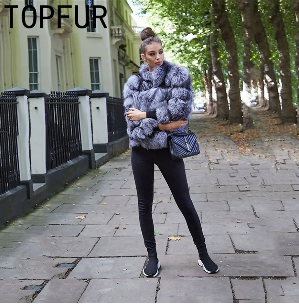 TOPFUR новые модные зимние женские короткие пальто из натурального меха для женщин верхняя одежда из натурального меха серебристой лисы и пальто Базовые Куртки