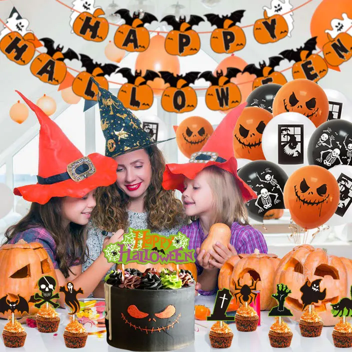 

1 Set Graduation Halloween Party DIY Supplies Students Kids Banners Ballons Ribbons Cake Topper Cupcake Flags Theme Decorations
