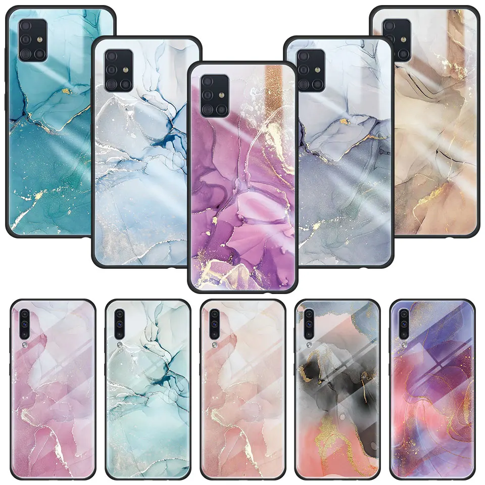

Phone Case for Samsung Galaxy A51 A50 A71 A52 A70 A21s A72 A31 A30 A10 A12 A32 A02s Tempered Glass Cover Vintage Marble Luxury