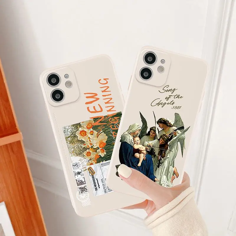 

Soft Phone Case For iPhone 12 Pro Max 11 Pro Max X 7 8 Plus XR XS Max Vintage Art Oil Painting Back Cover