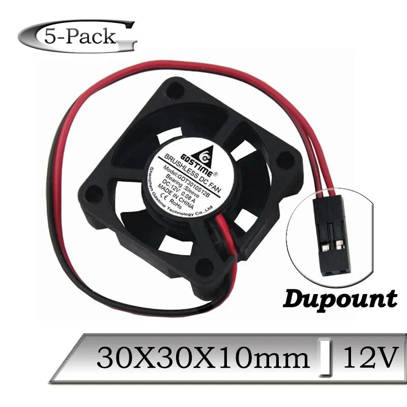 5 шт./лот Gdstime DC 12 В 30x30x10 мм 30 Dupont бесщеточный осевой бесшумный вентилятор